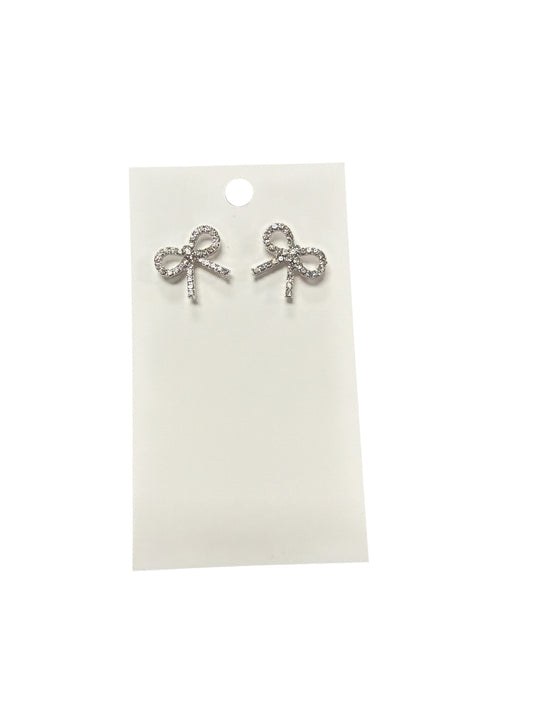 BOW SILVER RHINESTONE EARRINGS