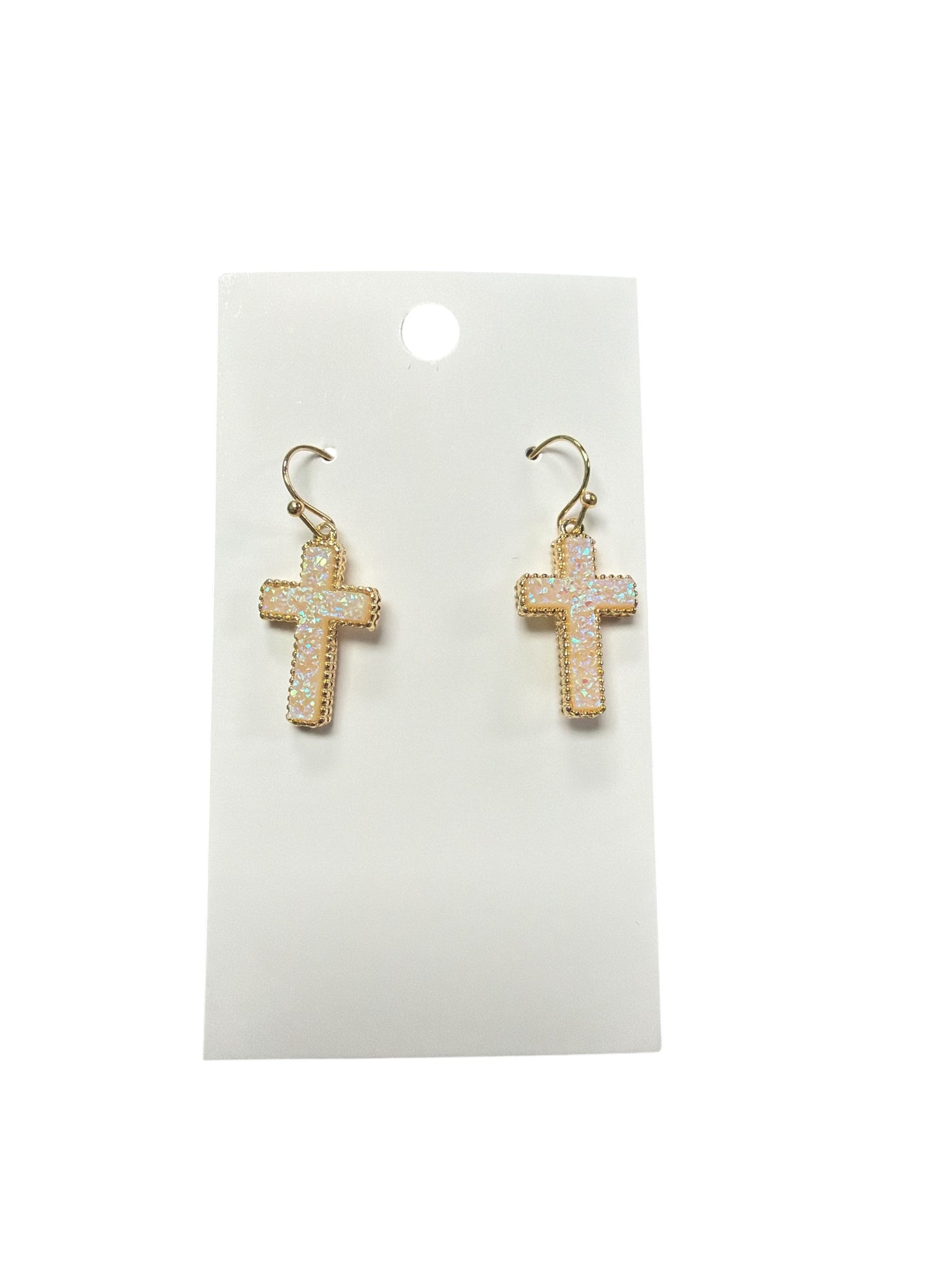CROSS WHITE STONE DANGLE