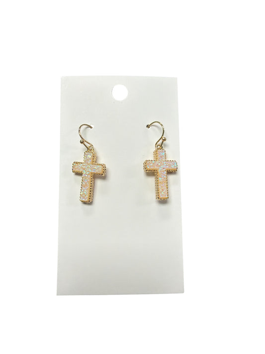 CROSS WHITE STONE DANGLE