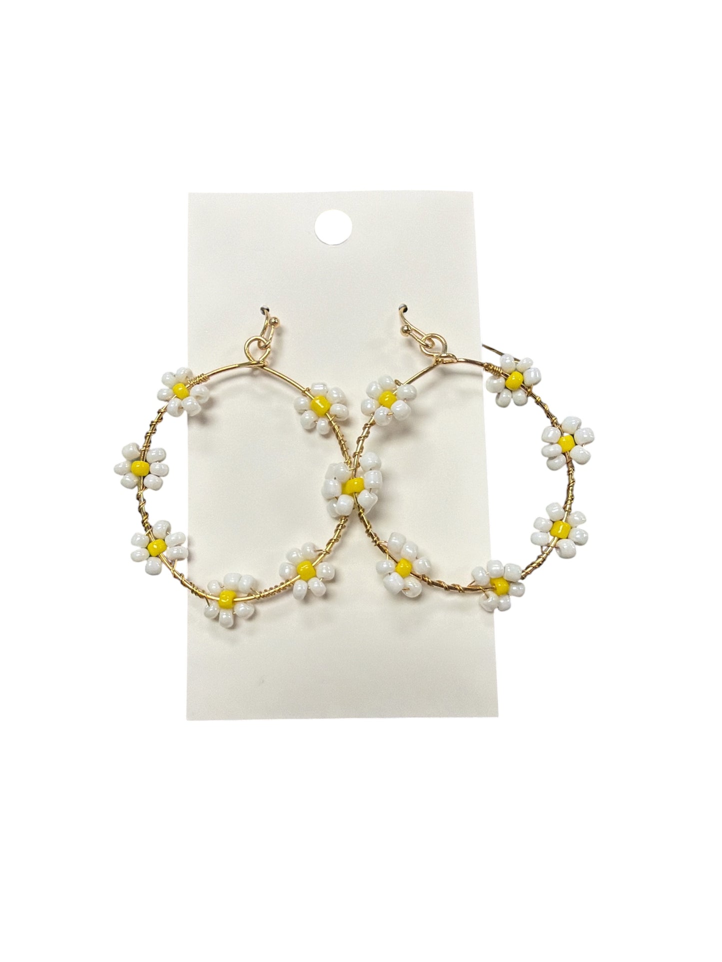 BEADED FLOWER CIRCLE EARRINGS