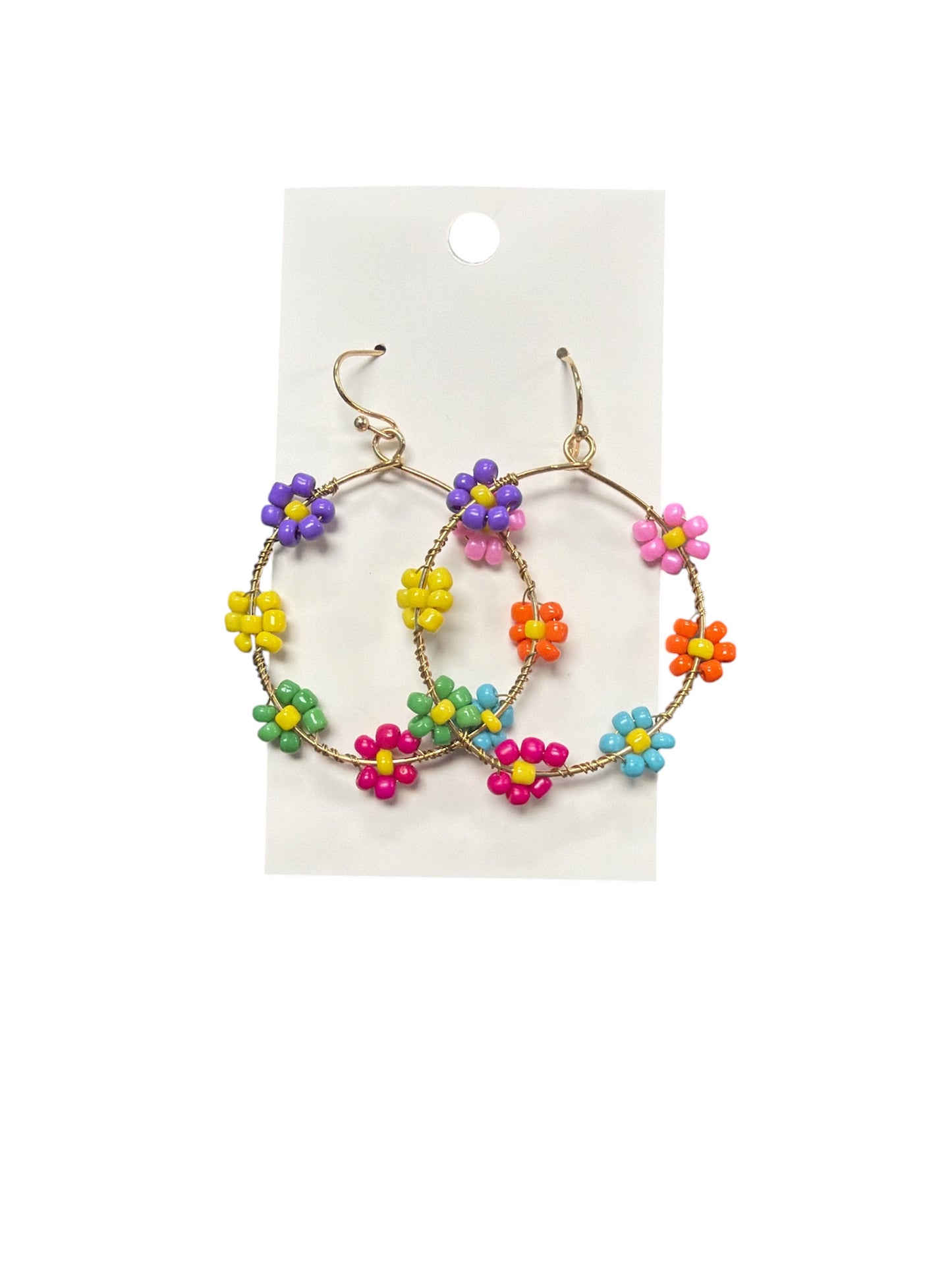 BEADED FLOWER CIRCLE EARRINGS
