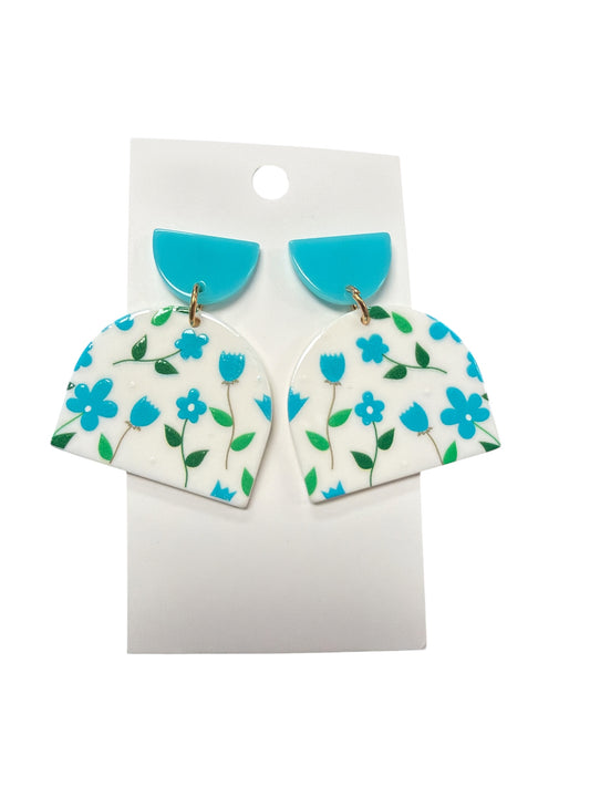 TEAL FLOWER DROP EARRINGS