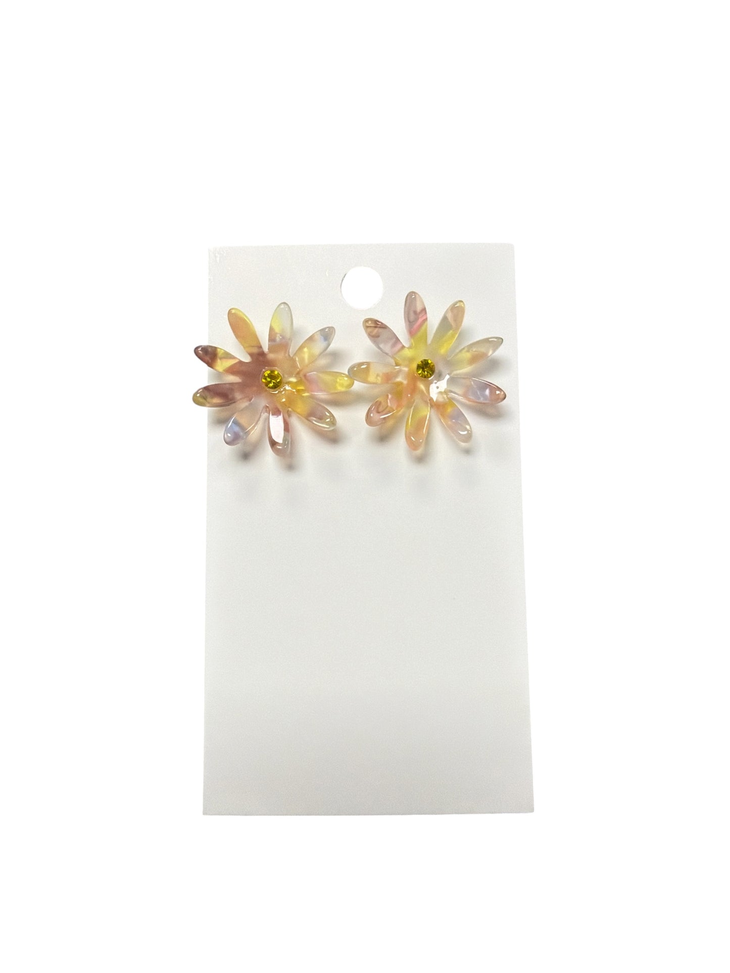 ORANGE PINK FLOWER STUD EARRINGS