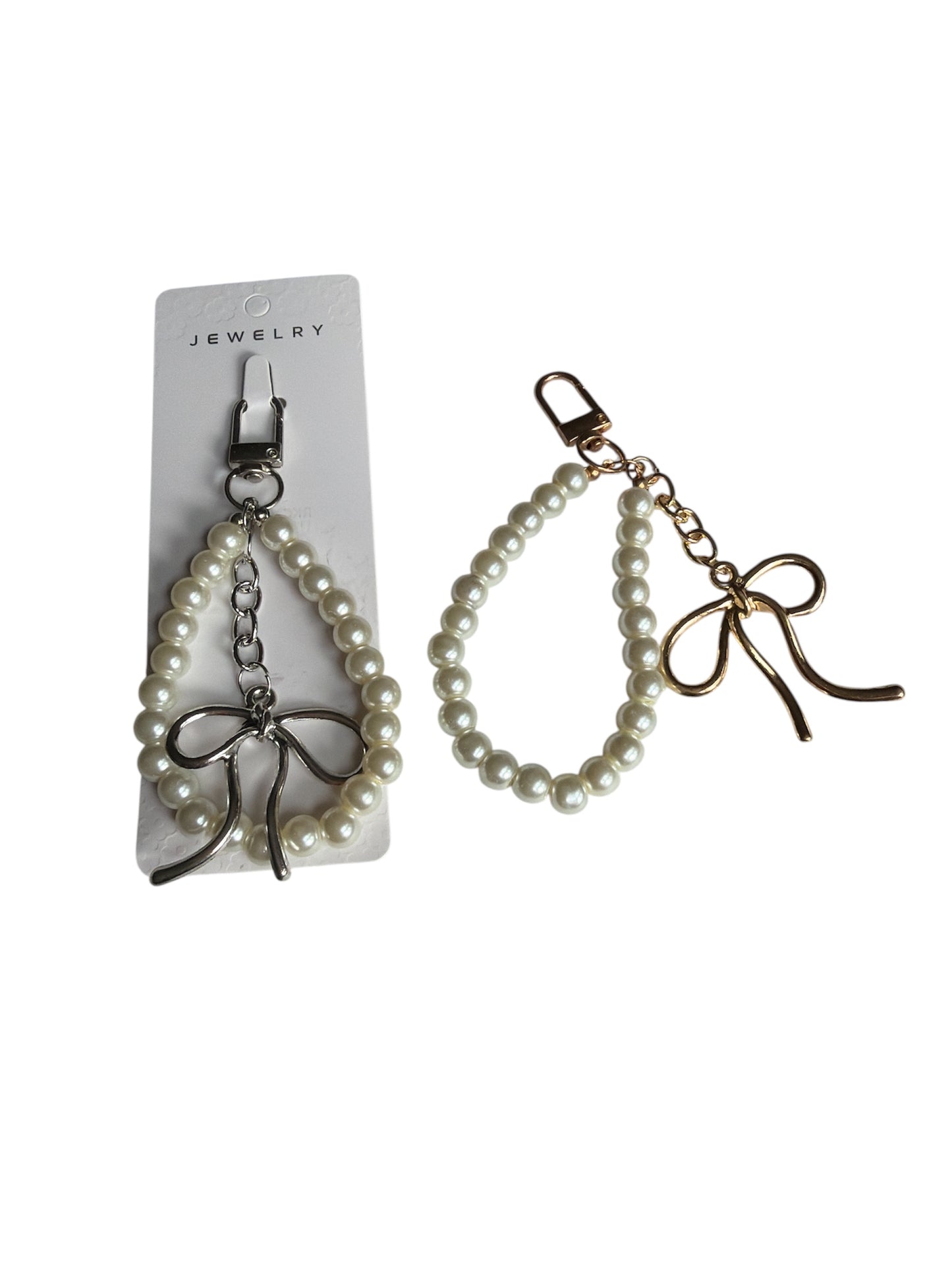 Bag Charm Bow & Heart Pearl