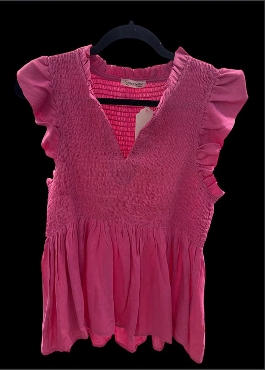 Pink Ruffle Sleeve Smocked Top