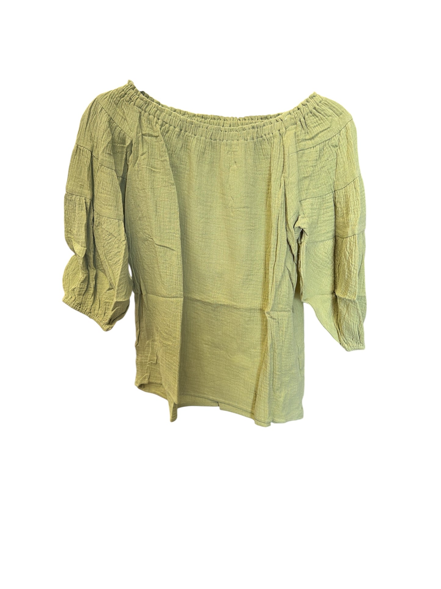 Before You Olive Ruffle Gauze Top
