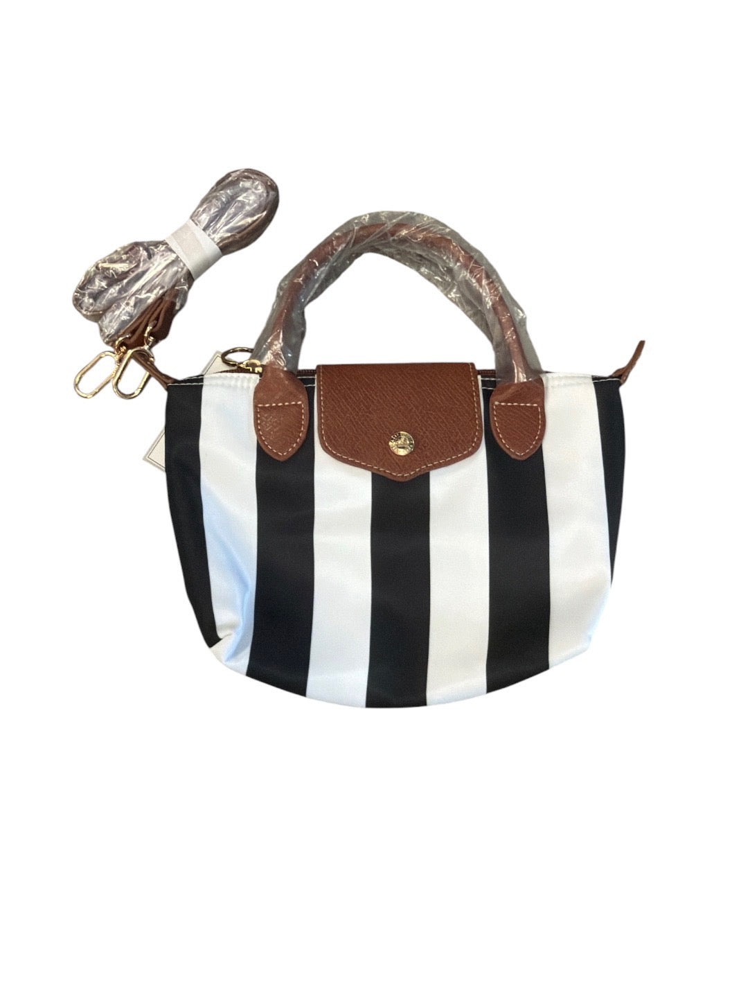 BLACK & WHITE STRIPED HANDBAG
