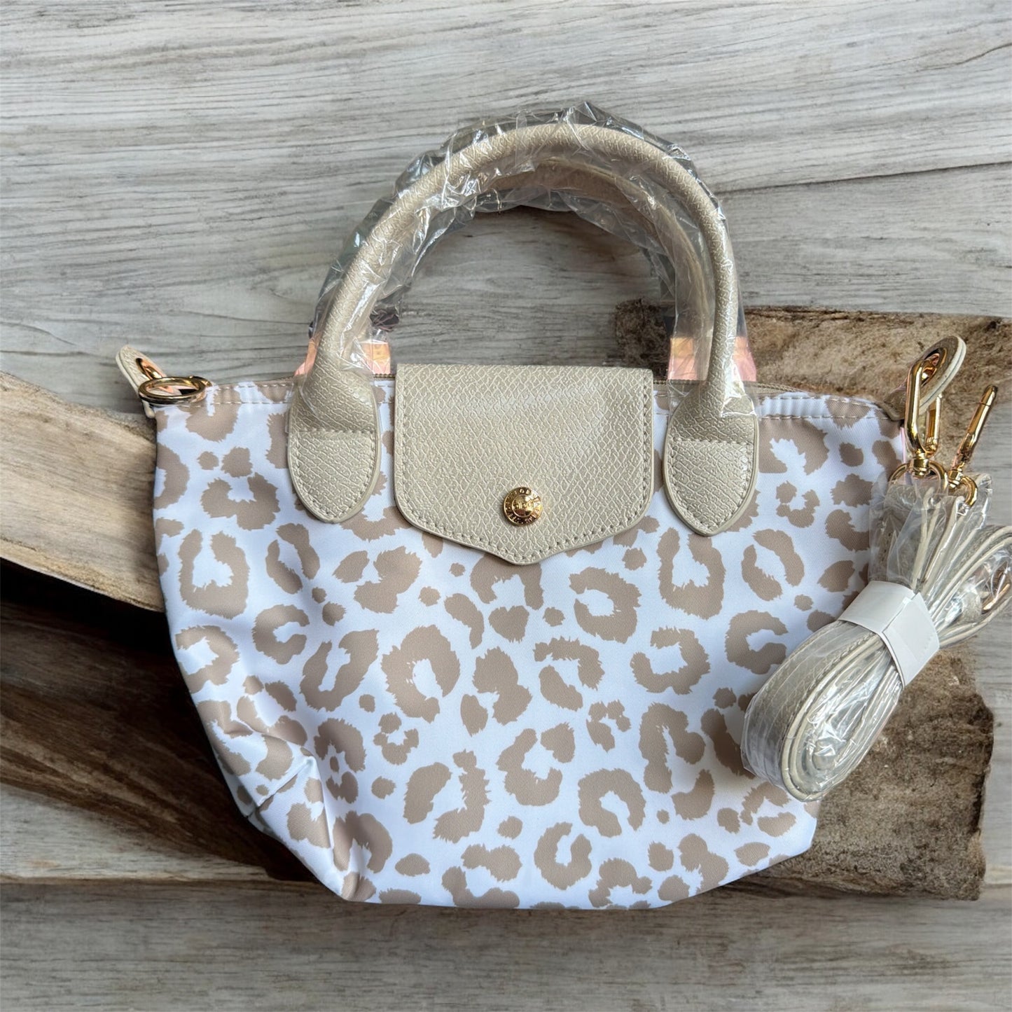 Taupe & White Leopard Handbag