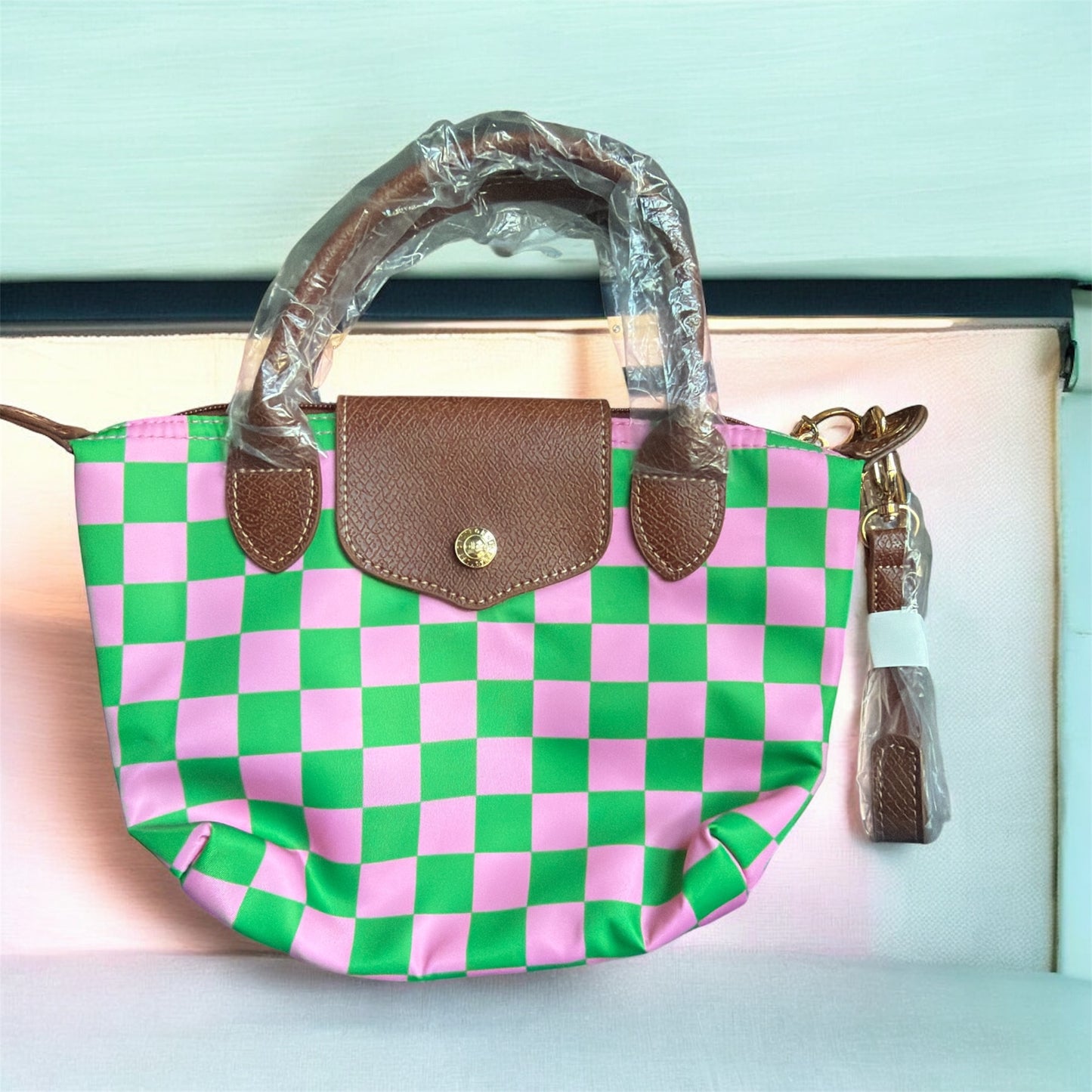 Green & Pink Checker Handbag