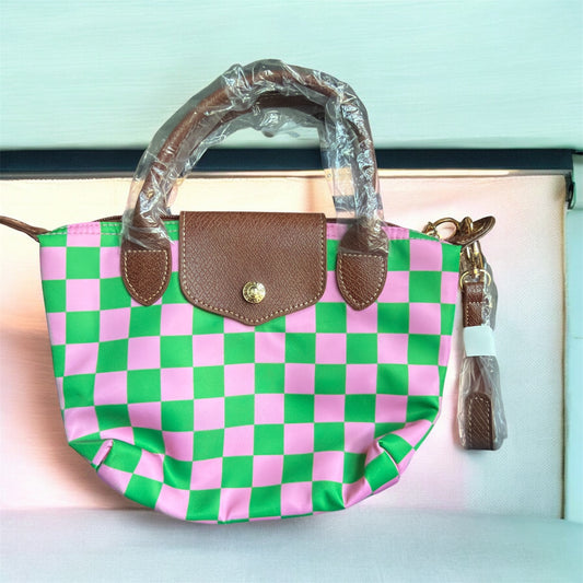 Green & Pink Checker Handbag