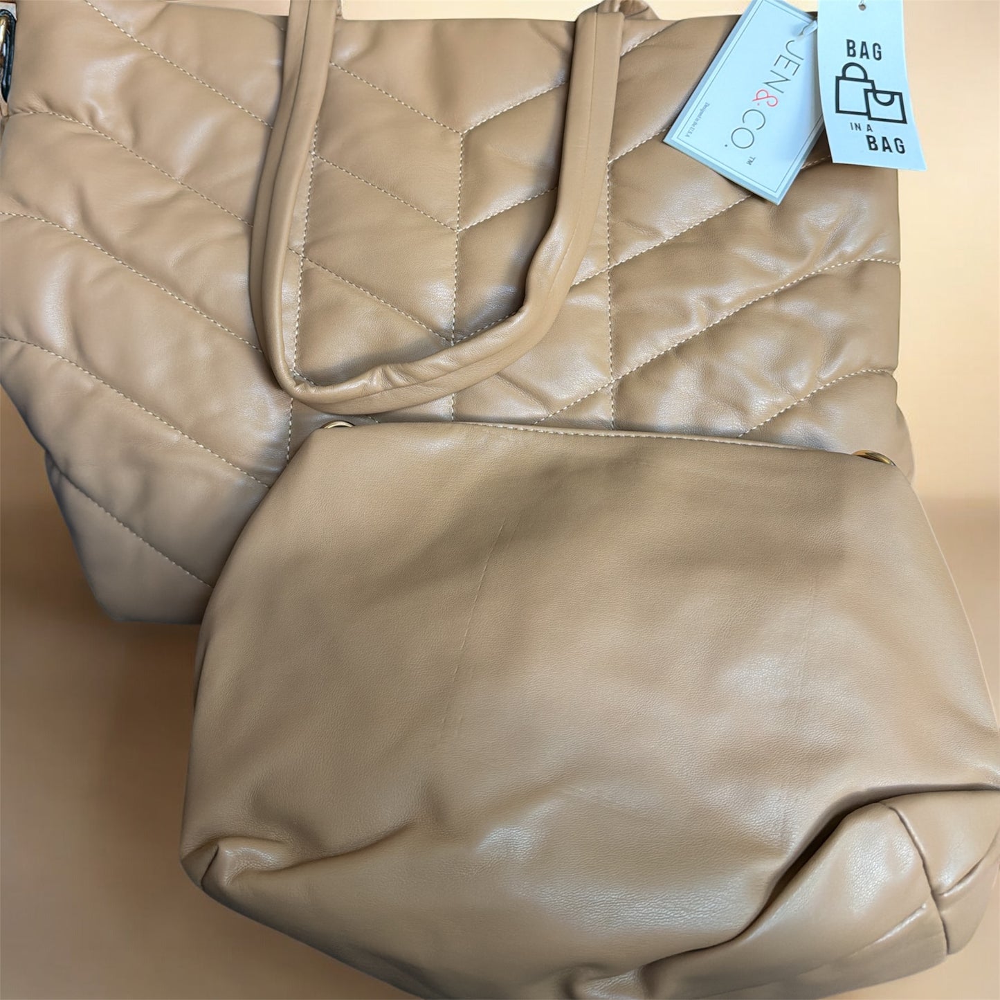 Jen&Co Oversize Soft Leather Tote w/Cosmetic Bag
