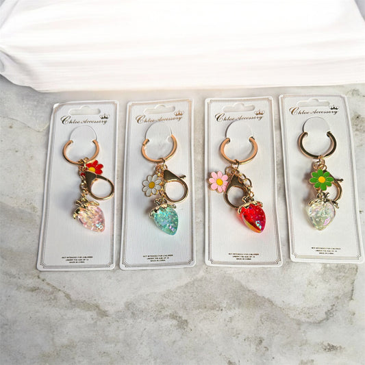 Strawberry Flower Charm Keychains