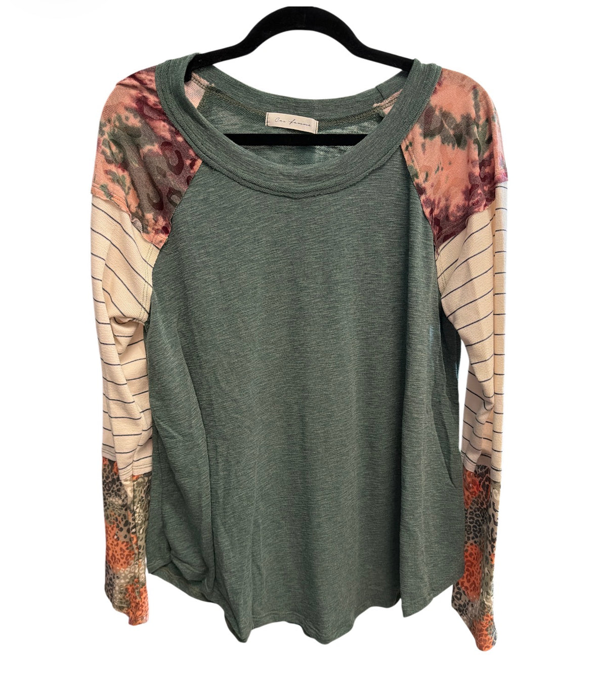 Olive Watercolor Sleeve Top