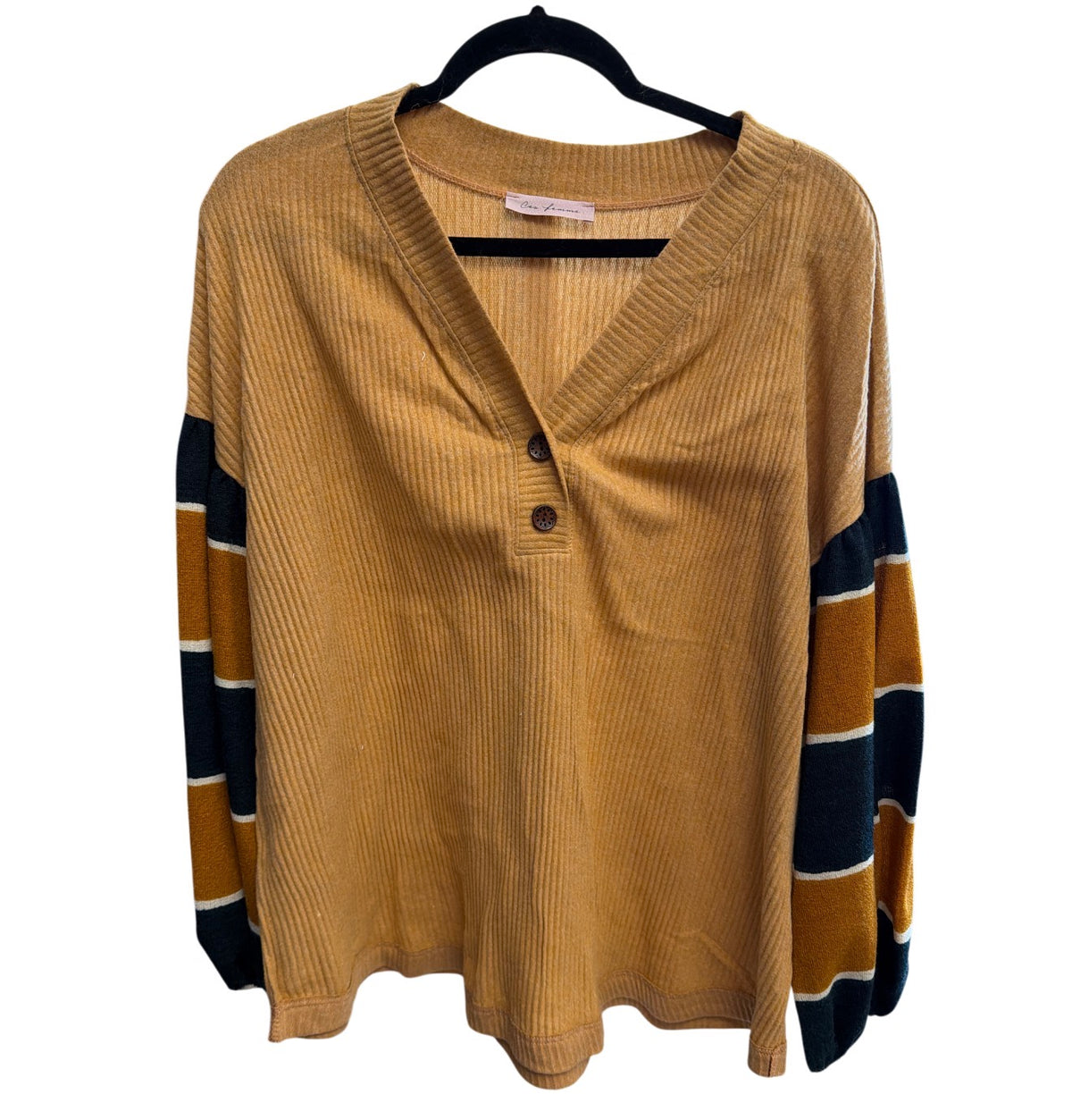 Fleece Bubble Sleeve Stripe Top