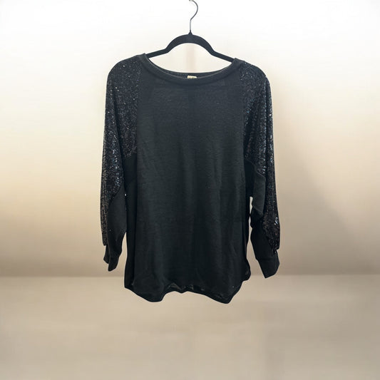 Black Sequence Sleeve Top