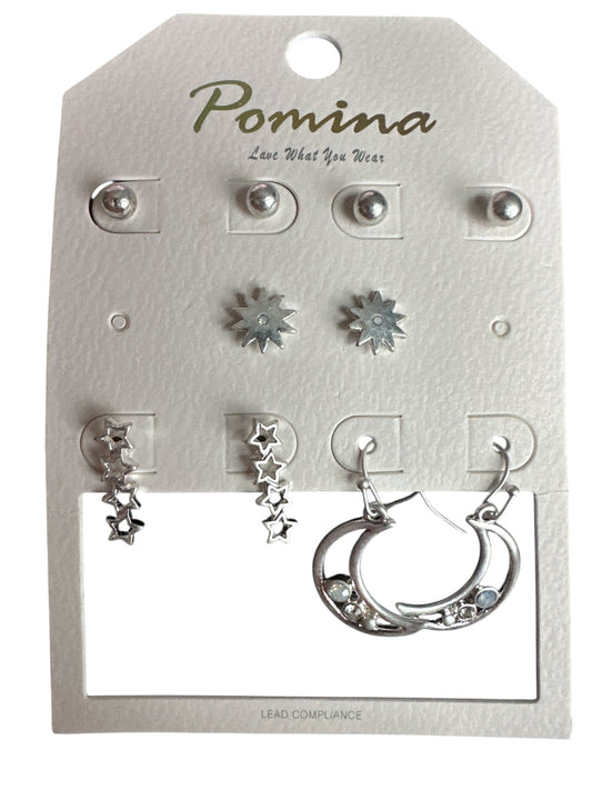 Moon & Stars Silver Earring Set