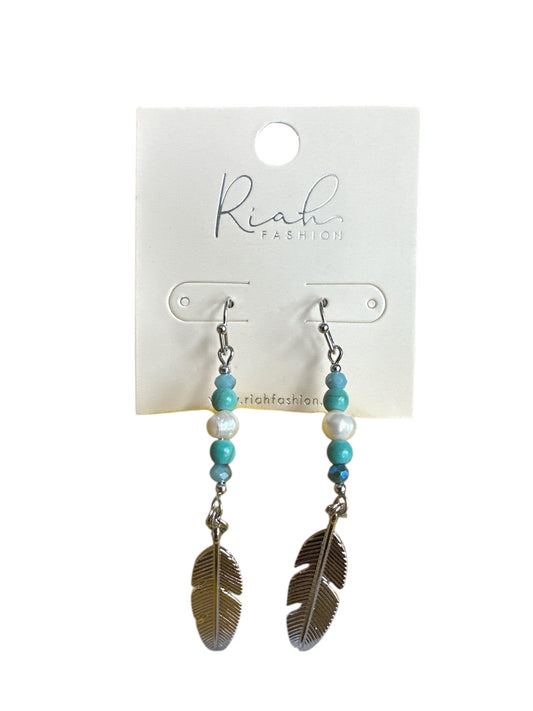 Feather Dangle Earrings - Teal