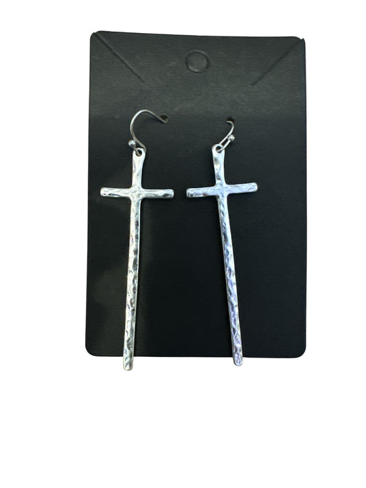 Cross Hammered Silver Dangle Earrings