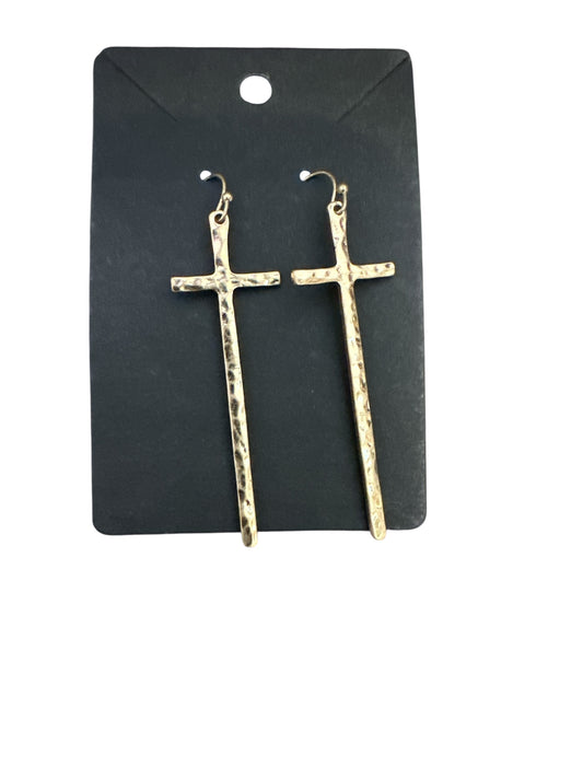 Hammered Cross Gold Dangle Earrings