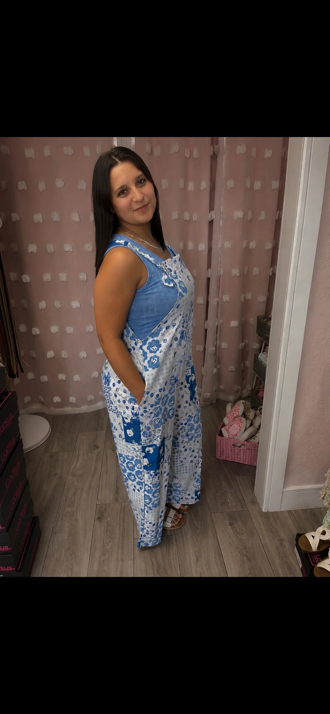 Floral Patchwork Wide Leg Bib Overalls