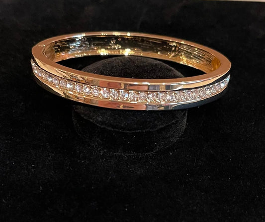 Rhinestone and Gold Hinge Bracelet