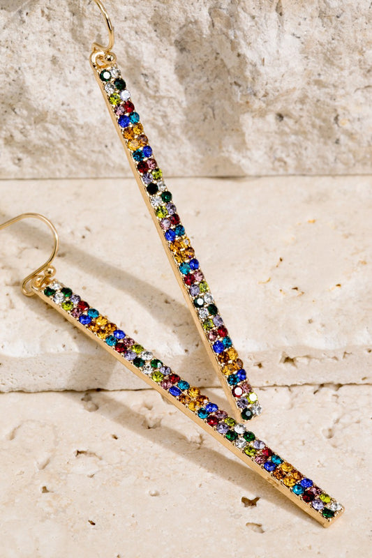 Long Pave Stone Bar Earrings