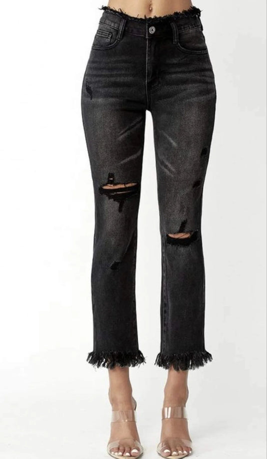 RISEN HIGH RISE FRAYED HEM STRAIGHT - FB2505
