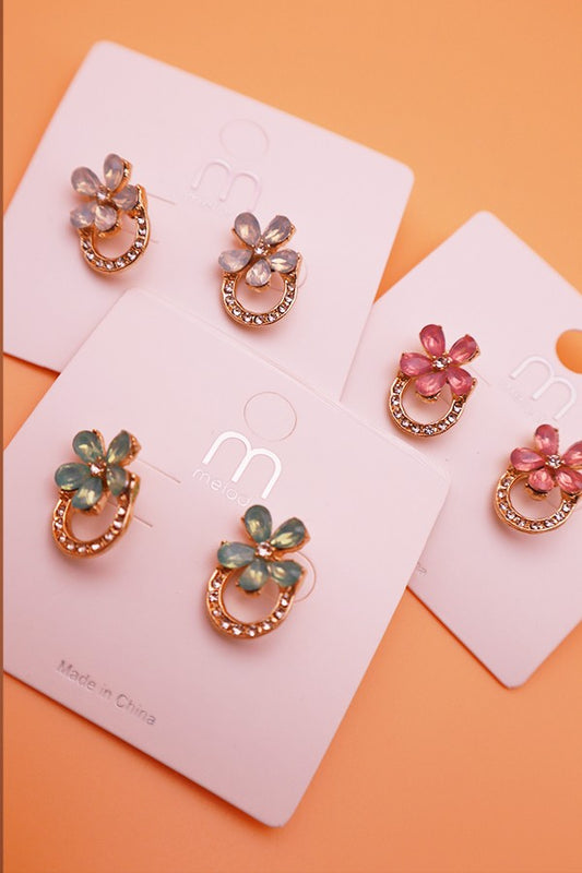 Mini Crystal Flower Earring Set