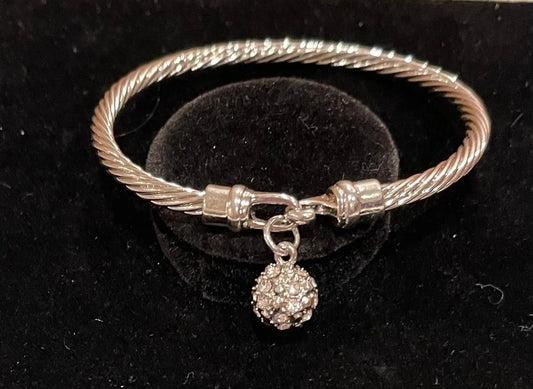 Silver Latch Bracelet With Disco Ball