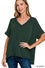 ZENANA RIBBED SHORT SLEEVE HI-LOW V NECK TOP
