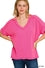 ZENANA RIBBED SHORT SLEEVE HI-LOW V NECK TOP