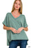 ZENANA RIBBED SHORT SLEEVE HI-LOW V NECK TOP