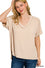 ZENANA RIBBED SHORT SLEEVE HI-LOW V NECK TOP
