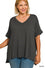 ZENANA RIBBED SHORT SLEEVE HI-LOW V NECK TOP