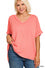 ZENANA RIBBED SHORT SLEEVE HI-LOW V NECK TOP