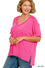 ZENANA RIBBED SHORT SLEEVE HI-LOW V NECK TOP