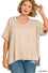 ZENANA RIBBED SHORT SLEEVE HI-LOW V NECK TOP