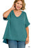 ZENANA RIBBED SHORT SLEEVE HI-LOW V NECK TOP