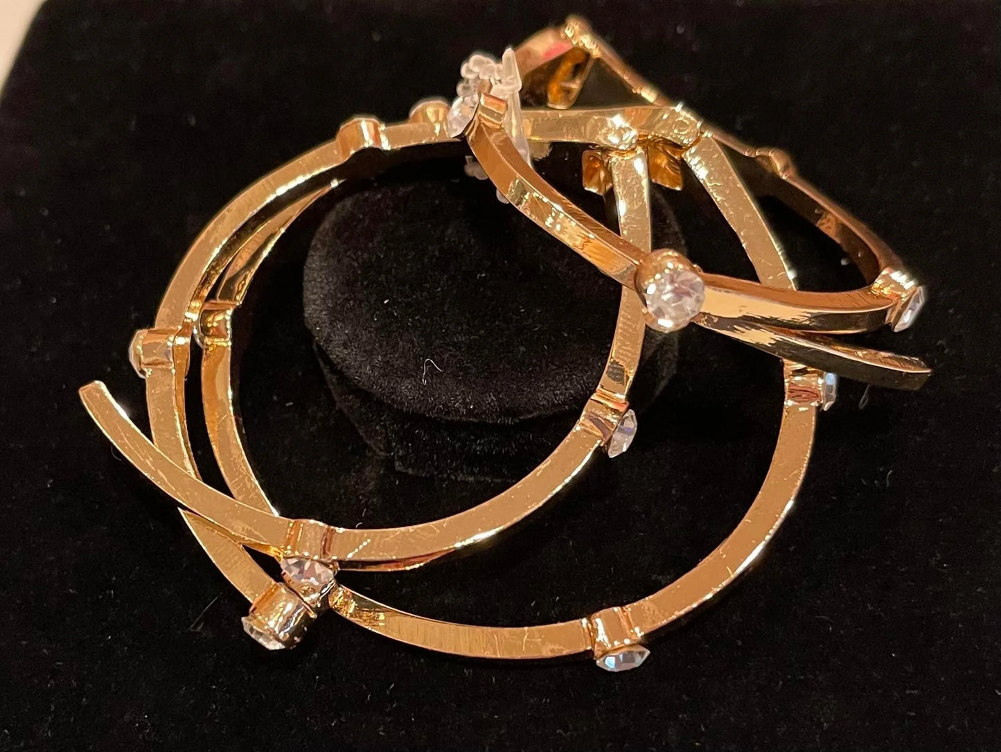 3 Pack Gold Hinge Bracelets with Rhinestones