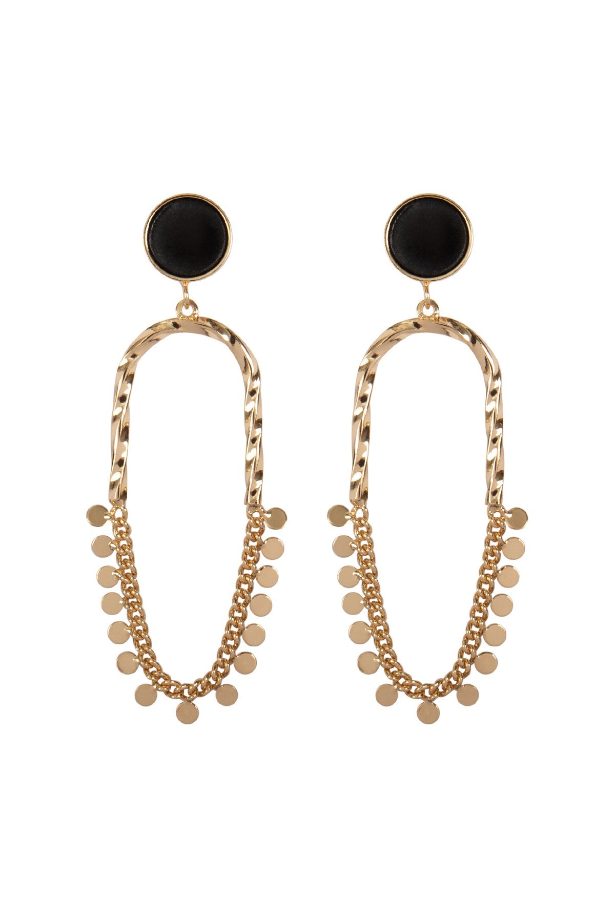 Twisted Metal Link Chain Disk Post Drop Earrings