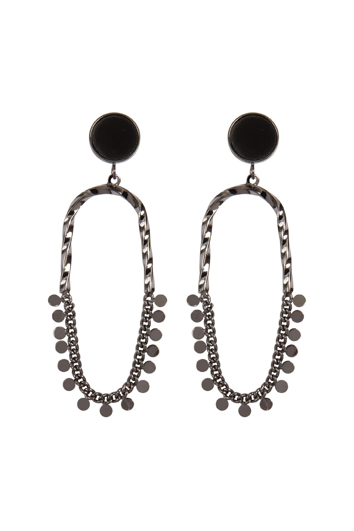 Twisted Metal Link Chain Disk Post Drop Earrings