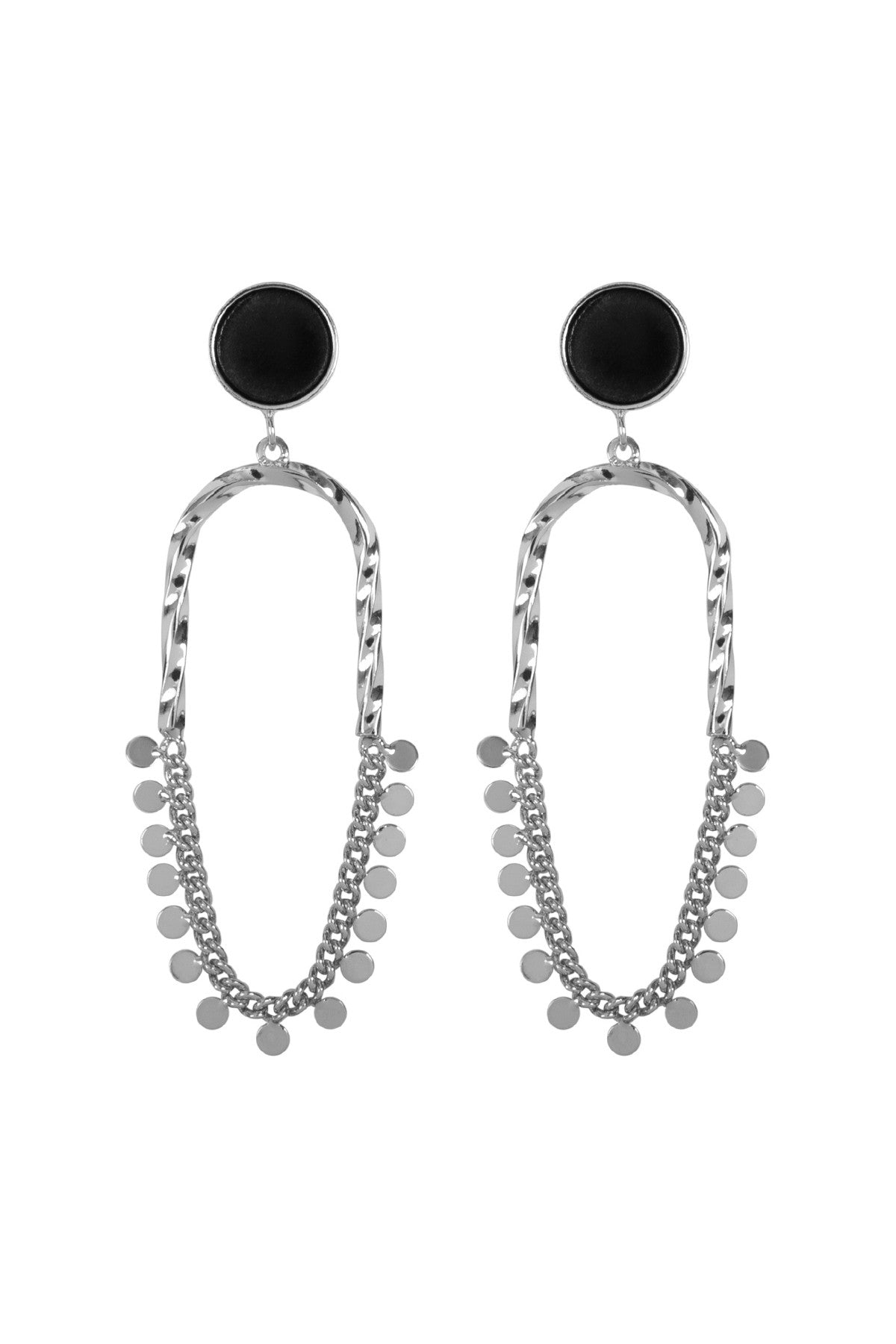 Twisted Metal Link Chain Disk Post Drop Earrings