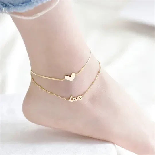 Gold Layered Heart Anklet in Stainless Steel
