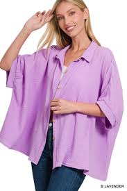 Zenana Gauze Collar Button Dolman Top