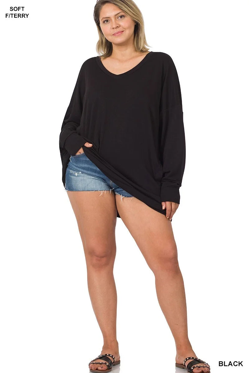 SOFT STRETCH F/TERRY DROP SHOULDER LONGLINE TOP