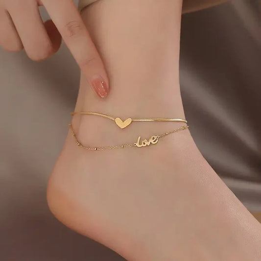 Gold Layered Heart Anklet in Stainless Steel
