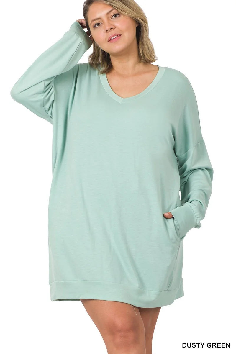 SOFT STRETCH F/TERRY DROP SHOULDER LONGLINE TOP