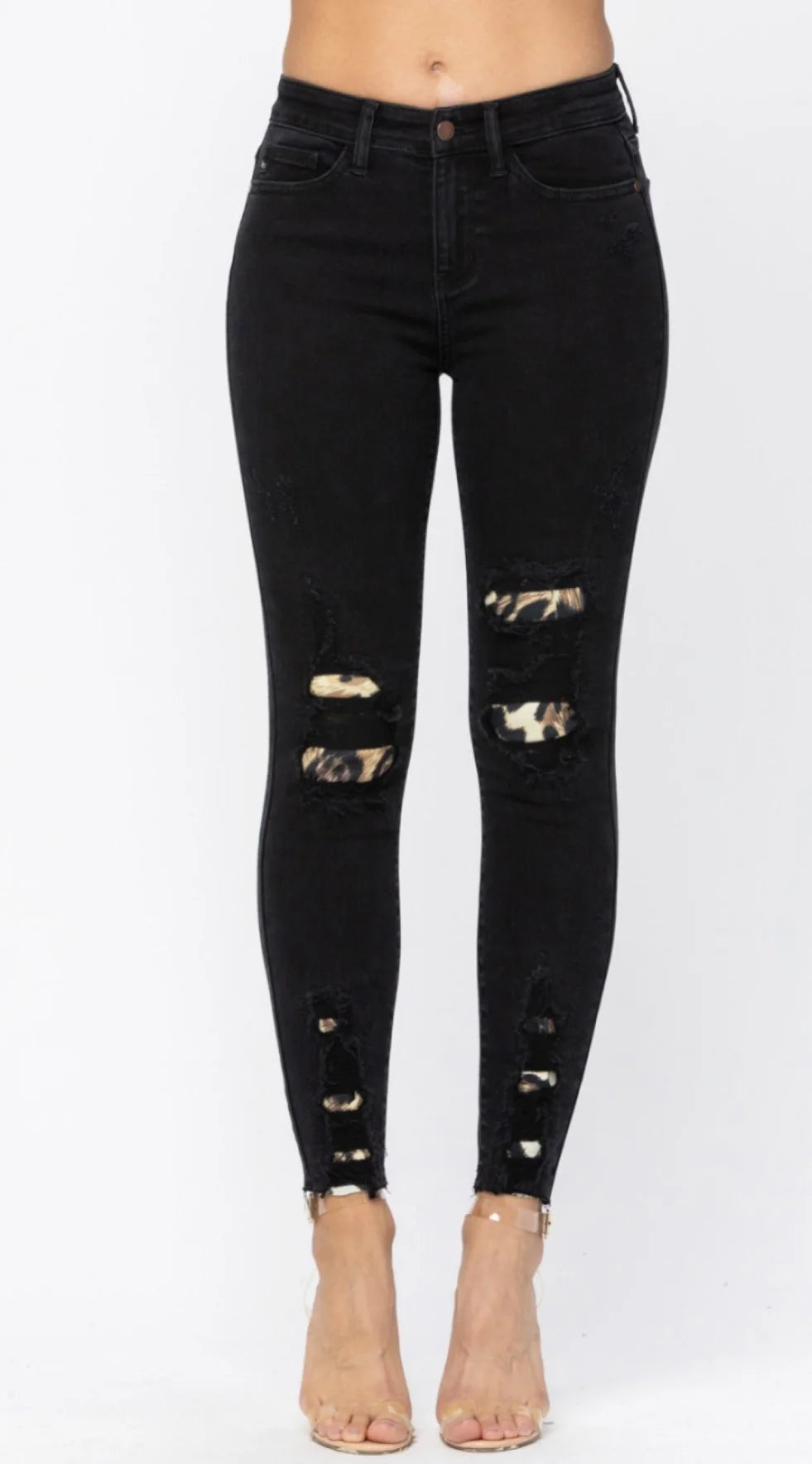 Judy Blue Black Destroyed Leopard Stretch - FB2868