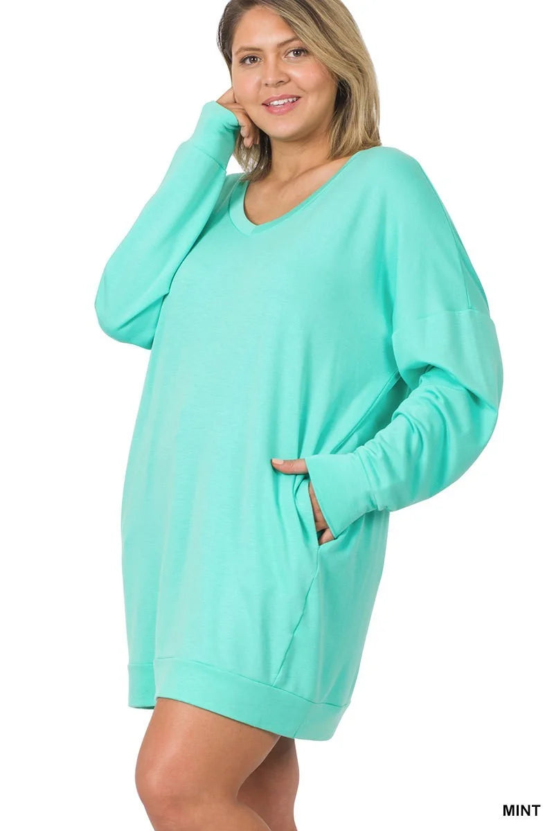 SOFT STRETCH F/TERRY DROP SHOULDER LONGLINE TOP