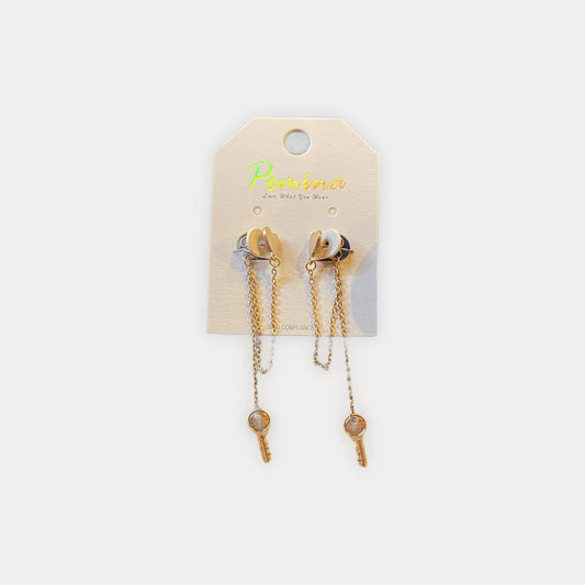 Heart and Key Post Back Dangle Earrings